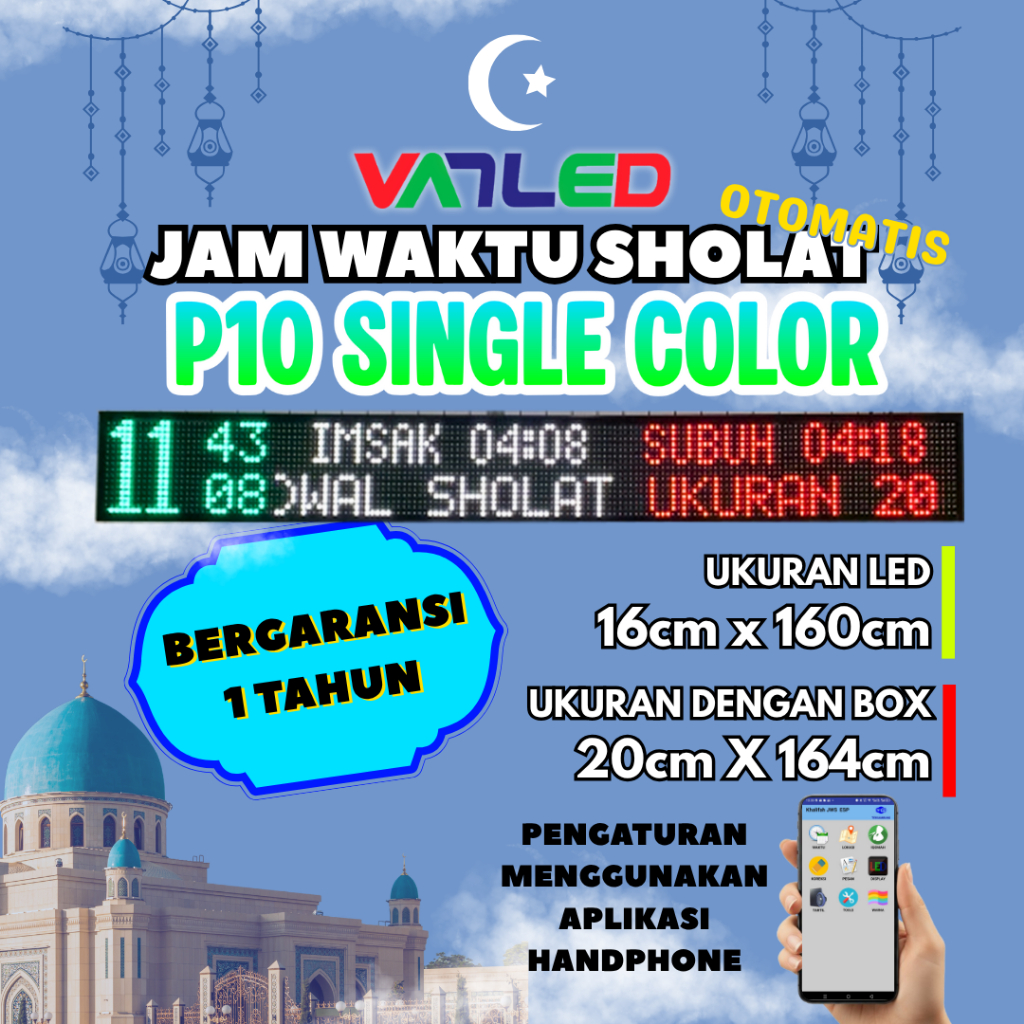 Jam Masjid Jam Jadwal Sholat digital  WARNA HIJAU Uk. 20X164cm