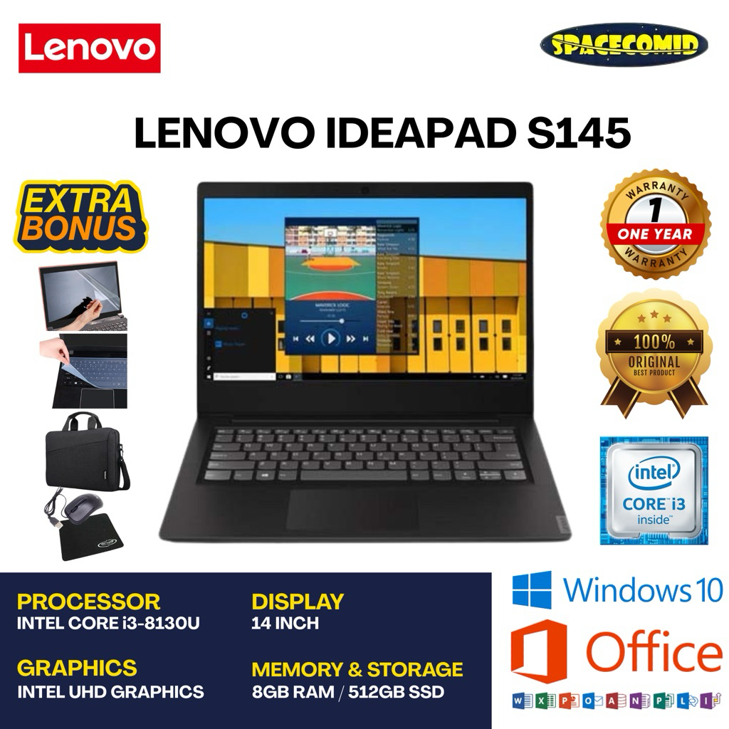 LENOVO IDEAPAD S145 [INTEL CORE i3-8130U] 8GB RAM | 512GB SSD | 14 INCH | FREE ACC
