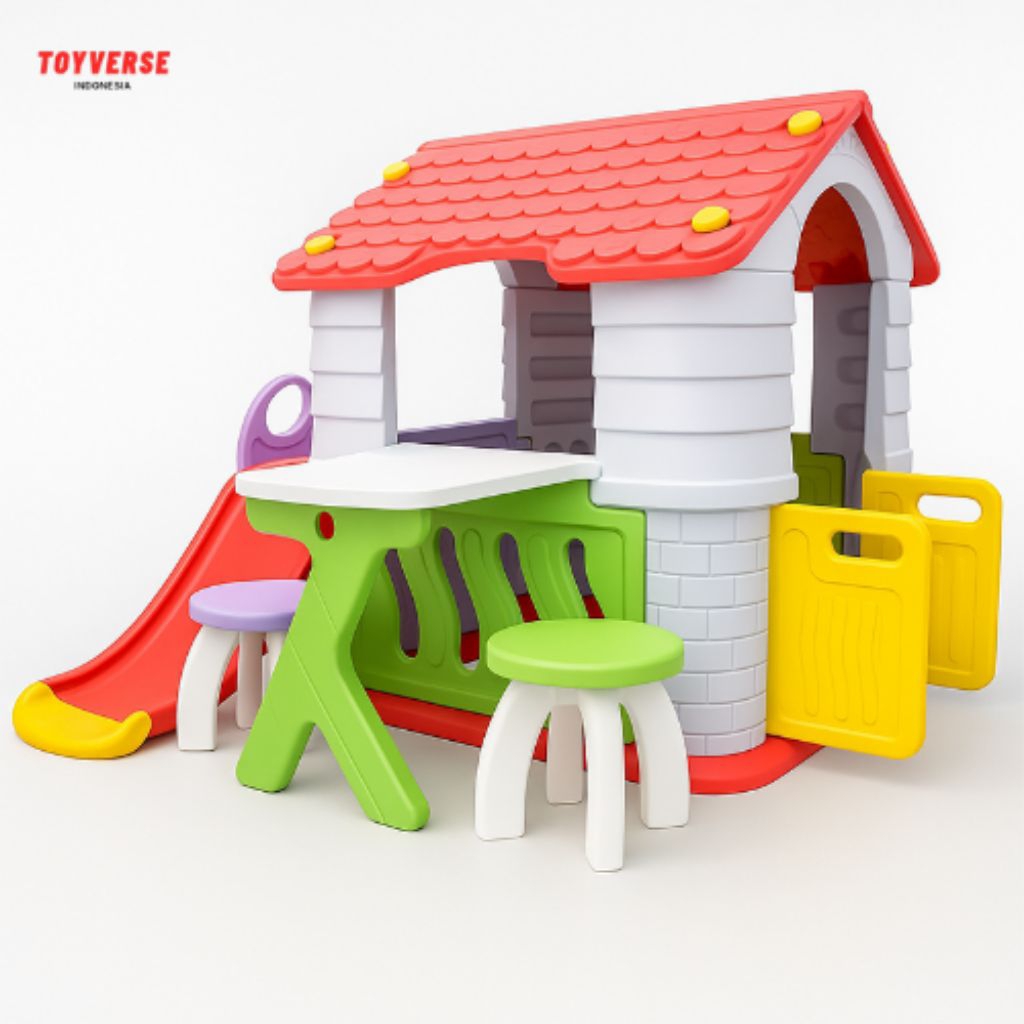 Playhouse Anak Rumah Mainan Edukatif Lengkap dengan Meja, Kursi dan Perosotan – TOYVERSE Indonesia