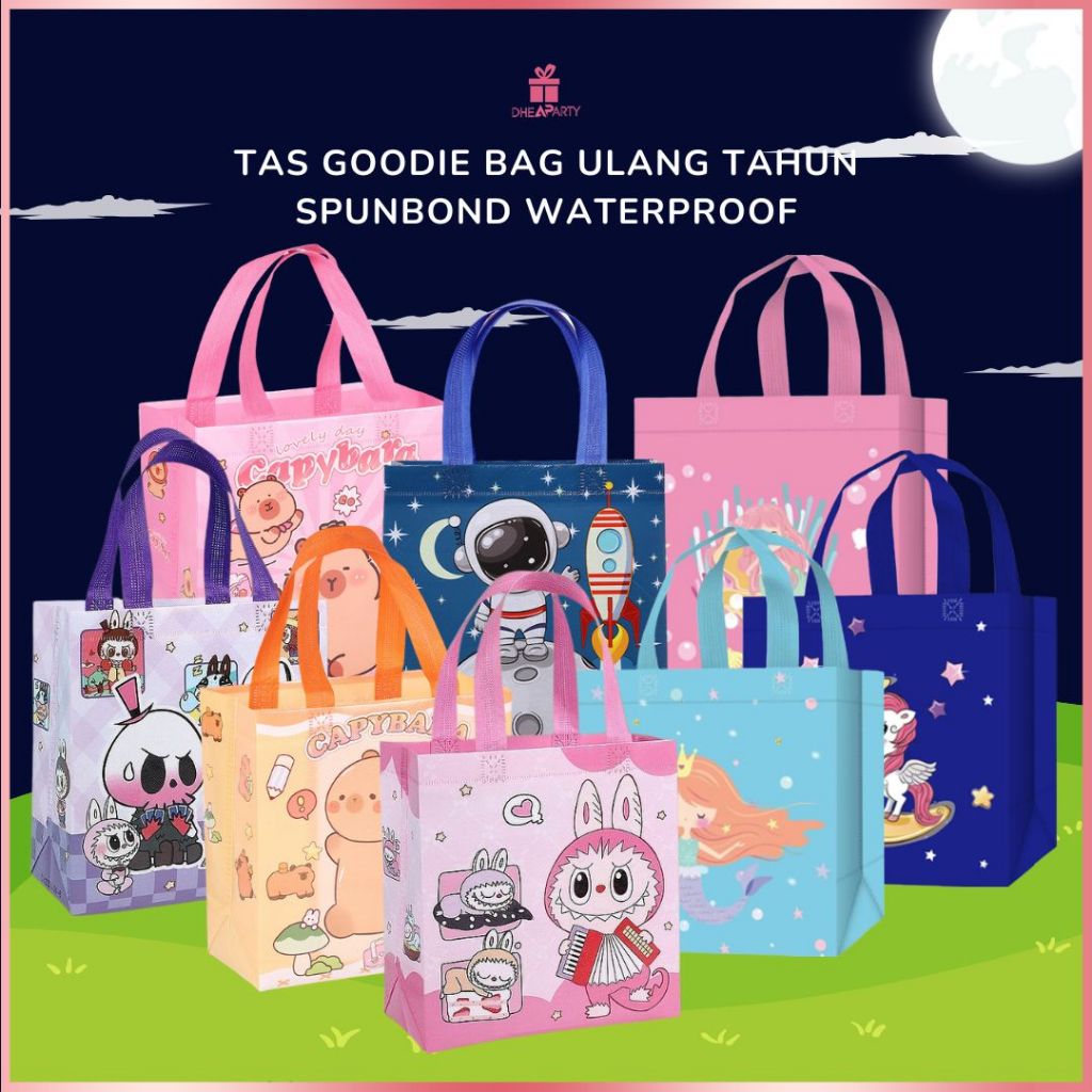 DP Goodie Bag Spunbond Non Woven Hampers Ulang Tahun Motif Labubu Capybara / Tas Spunbond Bingkisan 
