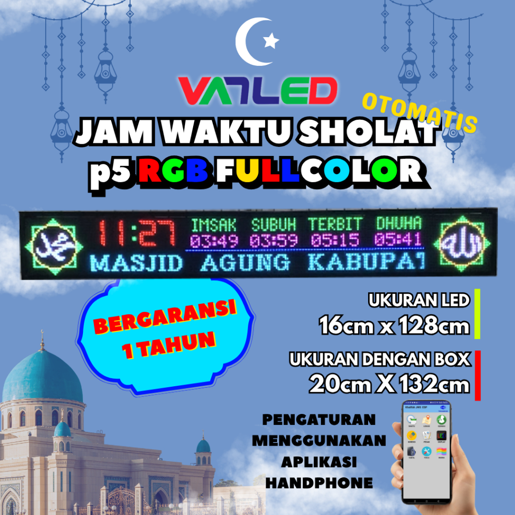 Jam Masjid Jam Jadwal Sholat digital p5 Full Color P5 20x132cm