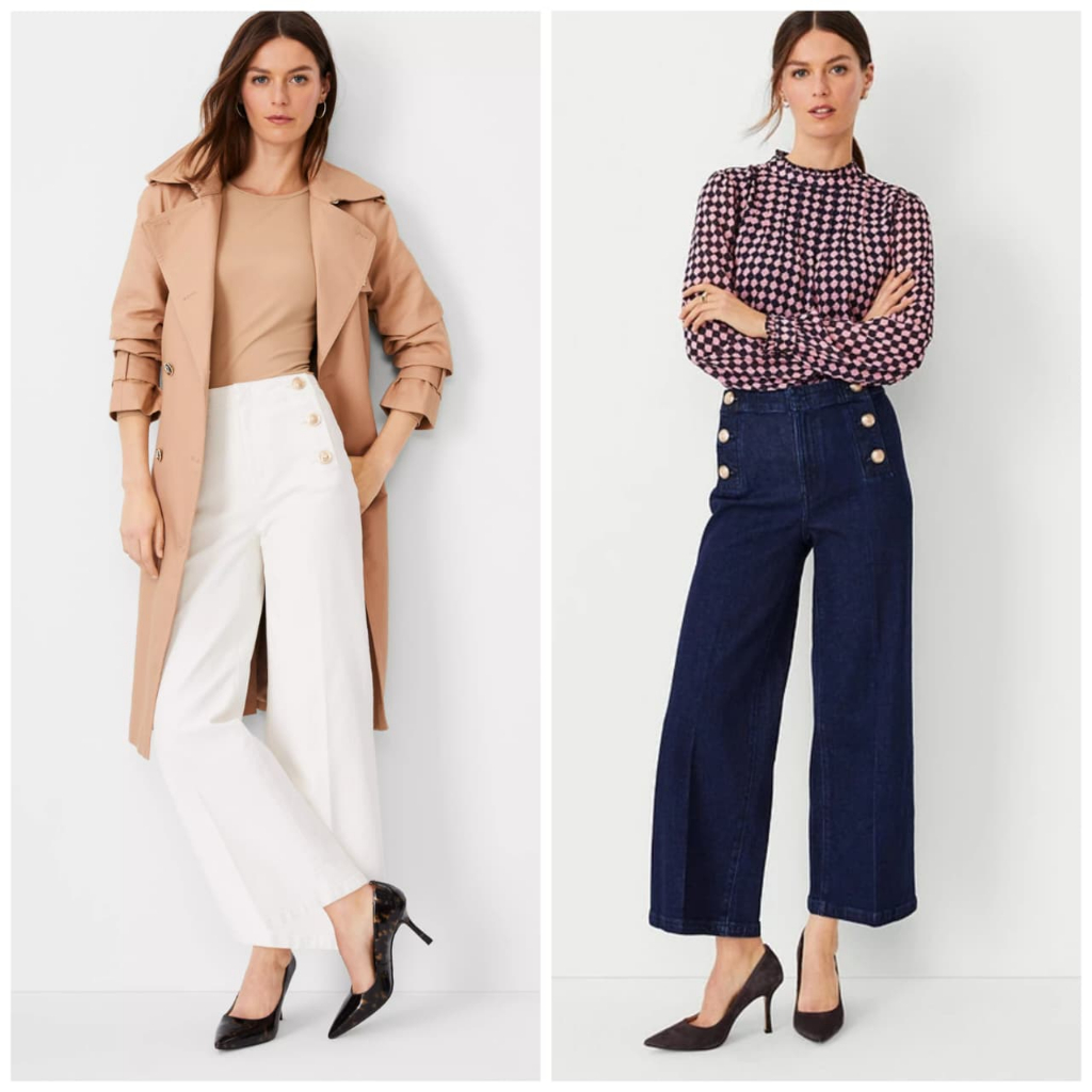 Defect Celana Ann Taylor Mariner High Rise Wide-Leg Crop Jeans in Ivory