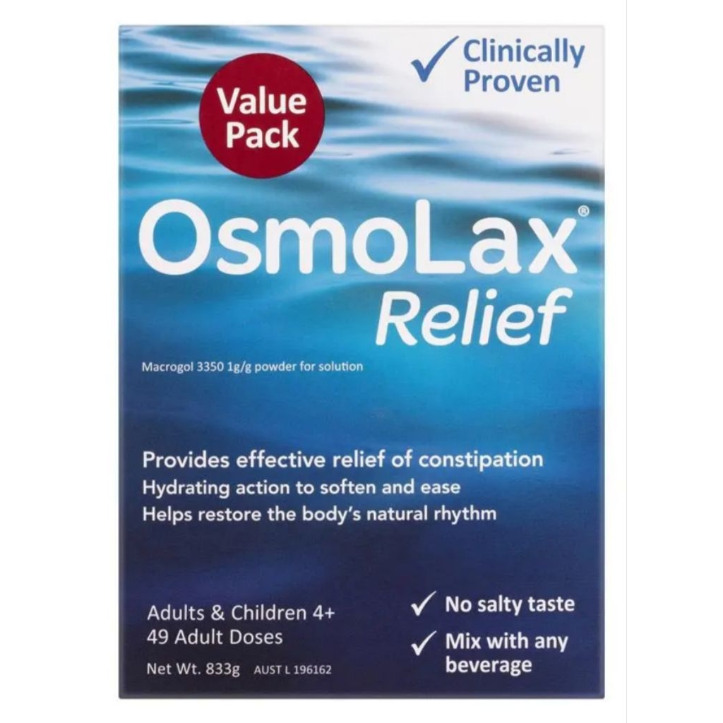 OsmoLax Relief Laxative Powder 49 Dose 833g - Macrogol Constipation Relief with No Salty Taste, Flav