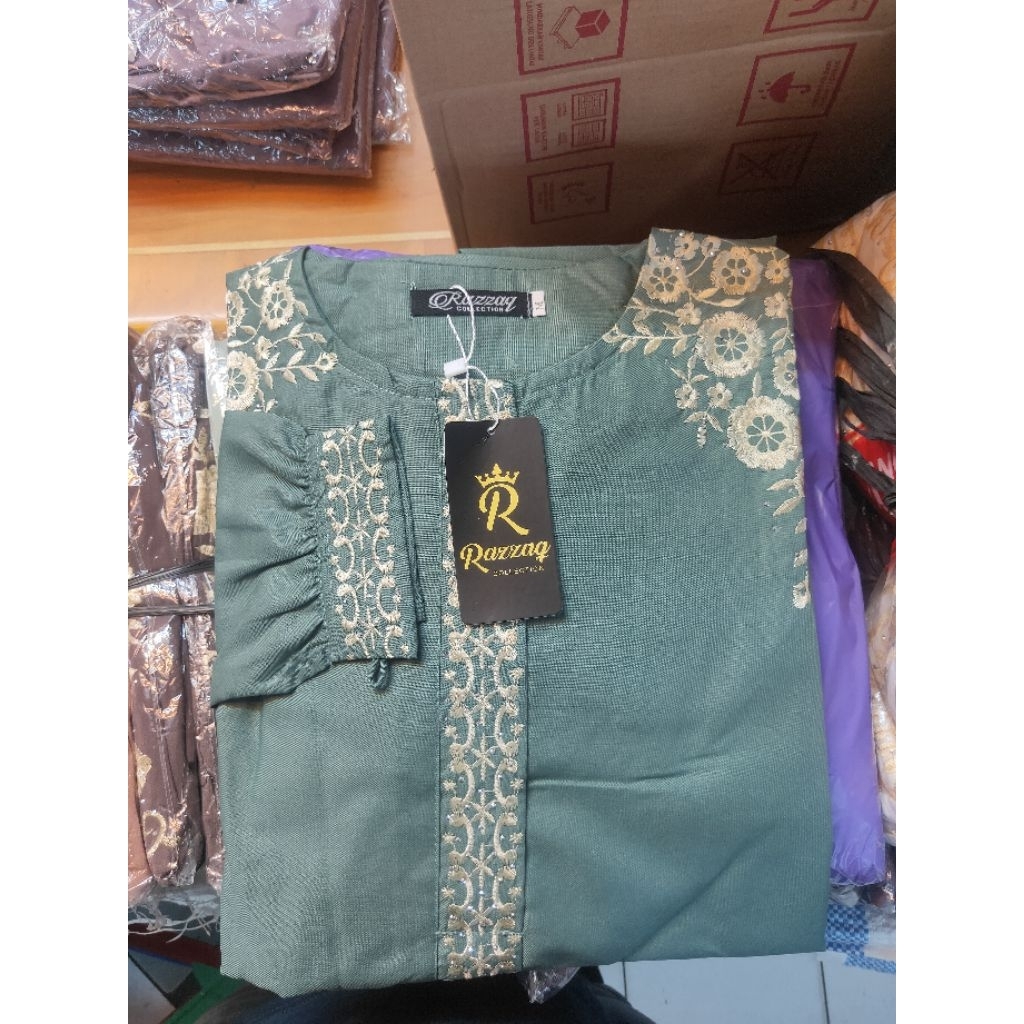 gamis toyobo kombinasi bordir sage green terbaru new