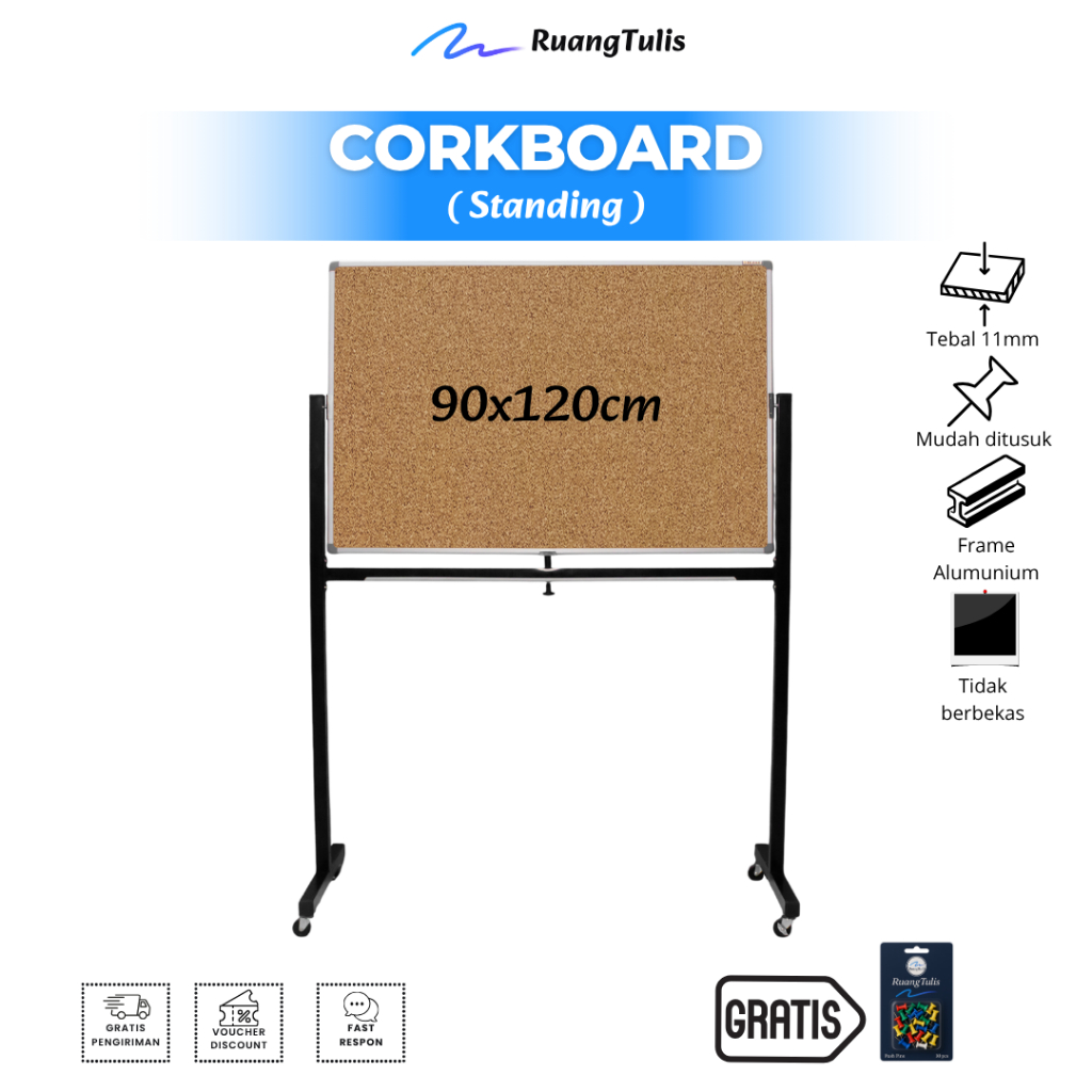 Sakana Cork Board / Message Board / Pin Board / Vision Board / Papan Mading Standing 90x120cm