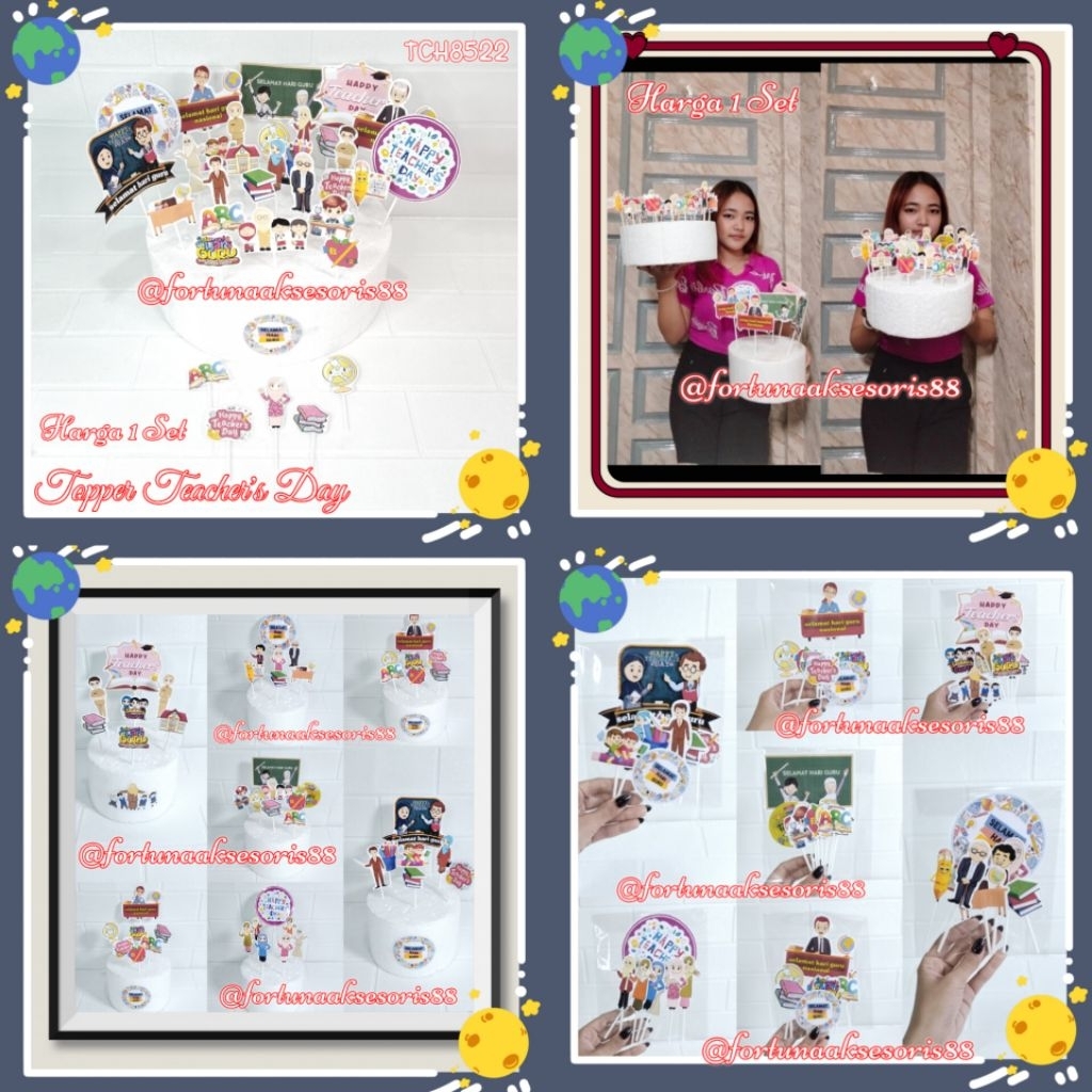 (1SET) TOPPER KUE HARI GURU TEACHERS DAY / TOPPER DIRGAHAYU HARI GURU / TOPPER TUMPENG HARI GURU / T