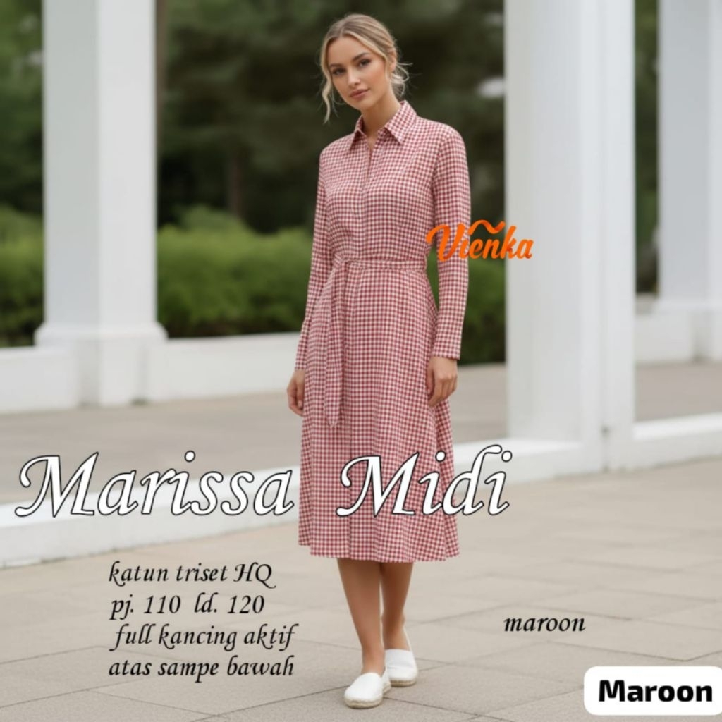 BAJU WANITA MARISSA MIDI DRESS JUMBO KATUN KOTAK-KOTAK BY VIENKA