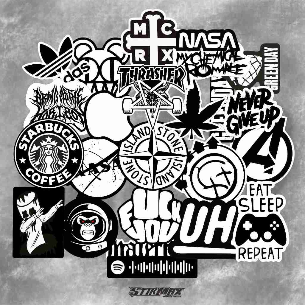24PCS Stiker Aesthetic Hitam Putih Stiker Hp helm Laptop tumbler