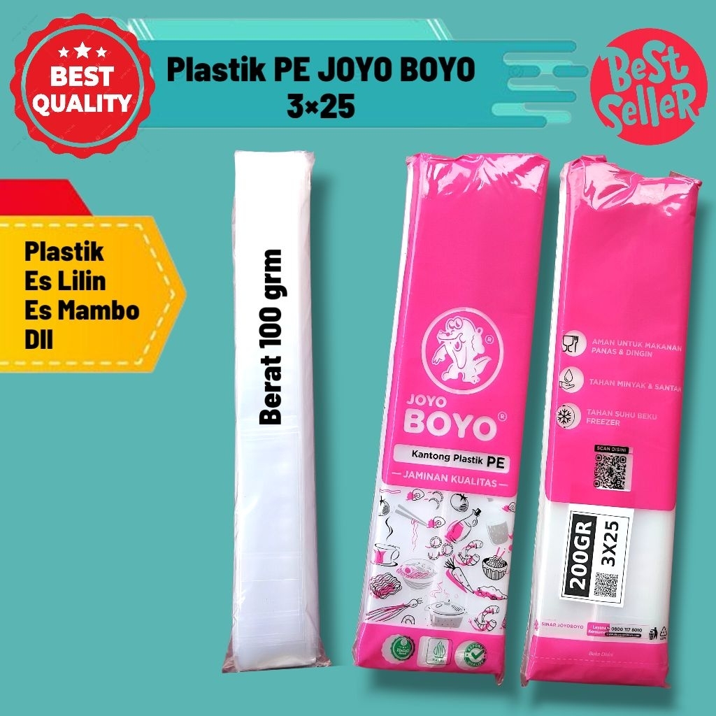 Plastik PE JOYO BOYO 3x25 - Kantong Plastik Es Lilin - Es Mambo - Kuat Tebal Elastis