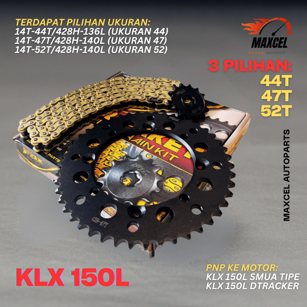 GEAR GIR SET PAKET KAWASAKI KLX 150L KLX 150S KLX150 BF KLX 150DT DTRACKER UKURAN 44 47 52