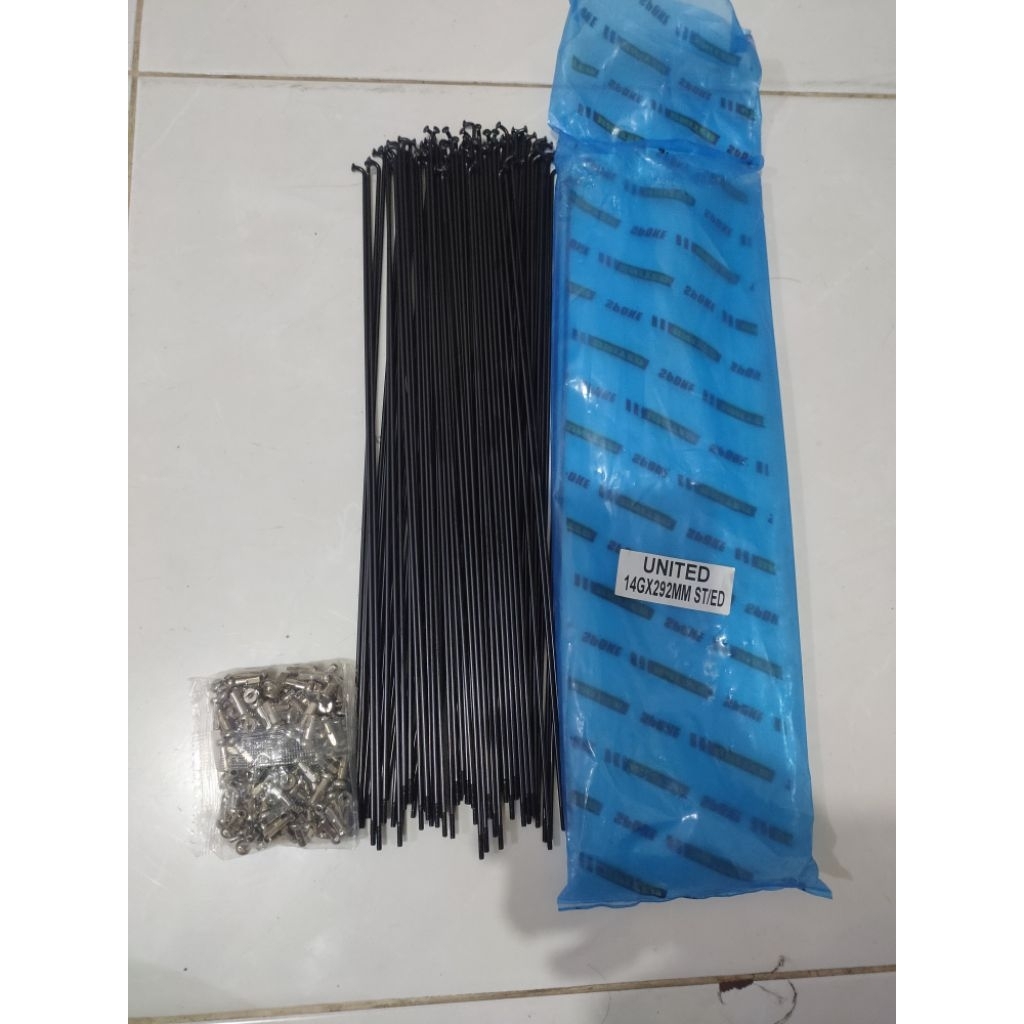 spoke jari jari sepeda 700c 29 UNITED panjang 292mm stainless hitam silver