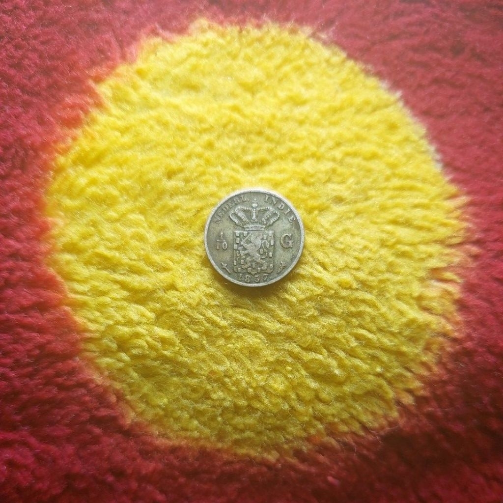 Koin perak 1/10 gulden tahun cetak ke 4. 1857.