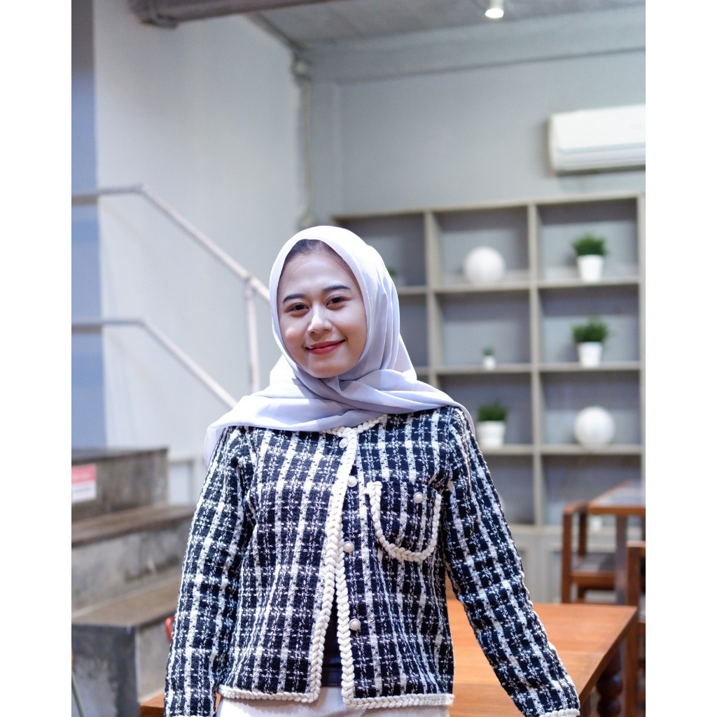 Blazer Wanita Tweed Premium Motif Lengan Panjang - Mona Blazer