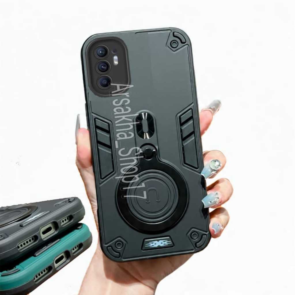 Casing HP Untuk OPPO Reno 6 4G Hard Case Pro Camera Carbon Fibre 360 Degree Rotasi Ring