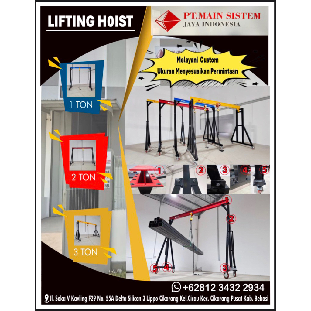 LIFTING HOIST / GANTRY CRANE / TIANG CRANE 1TON 2TON 3TON
