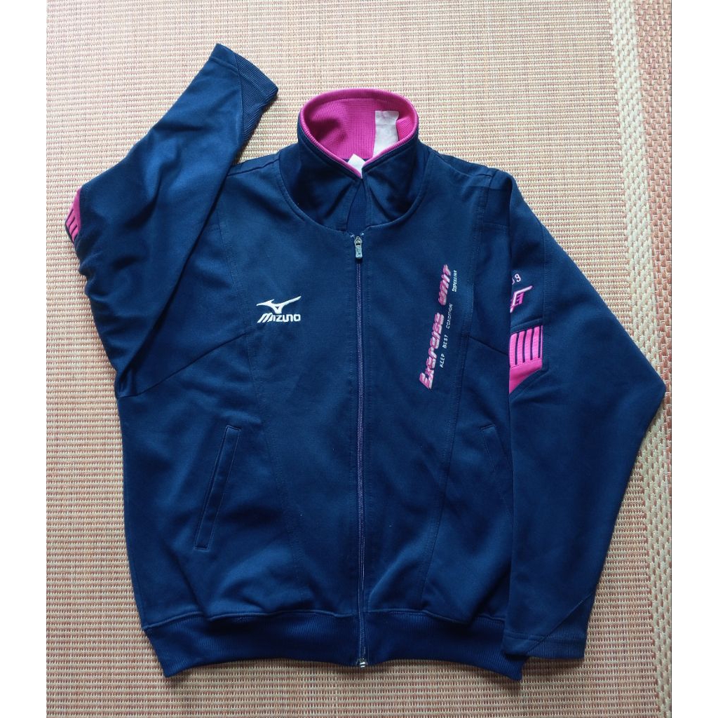 Jaket Mizuno setelan celana panjang biru merah muda tracktop outdoor