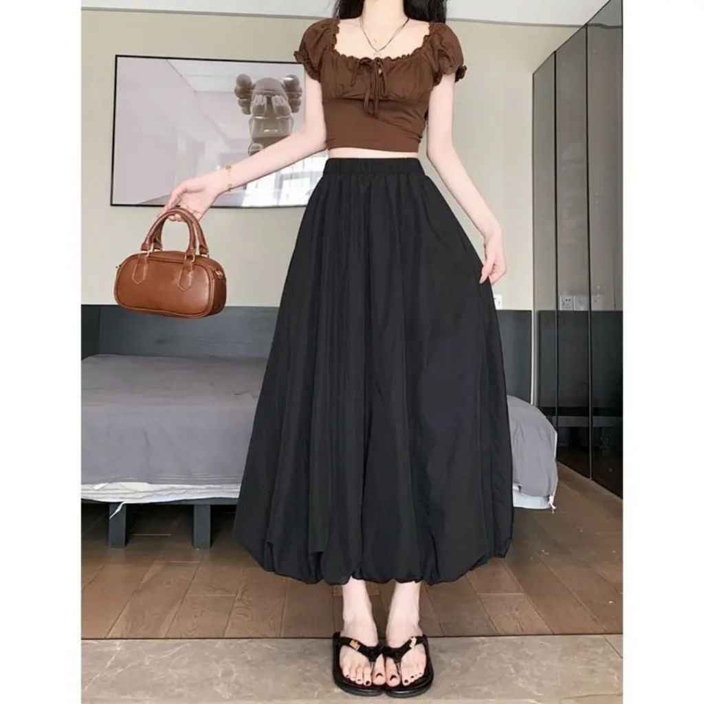 CATALINA || Rok balon panjang rok korean style wanita full fuling layer bahan linen ramy premium