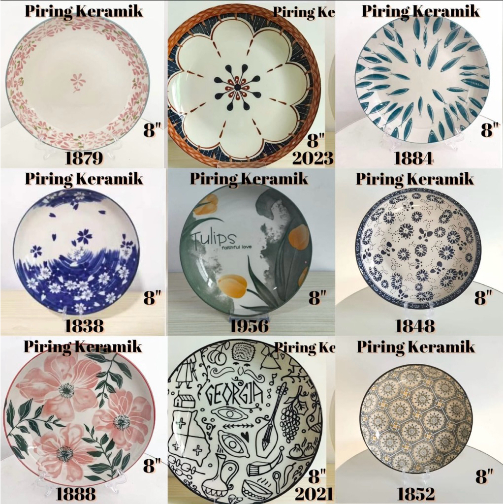 piring keramik D 8” (20cm) piring keramik piring souvenir bahan keramik (SUDAH TERMASUK PACKING KAYU