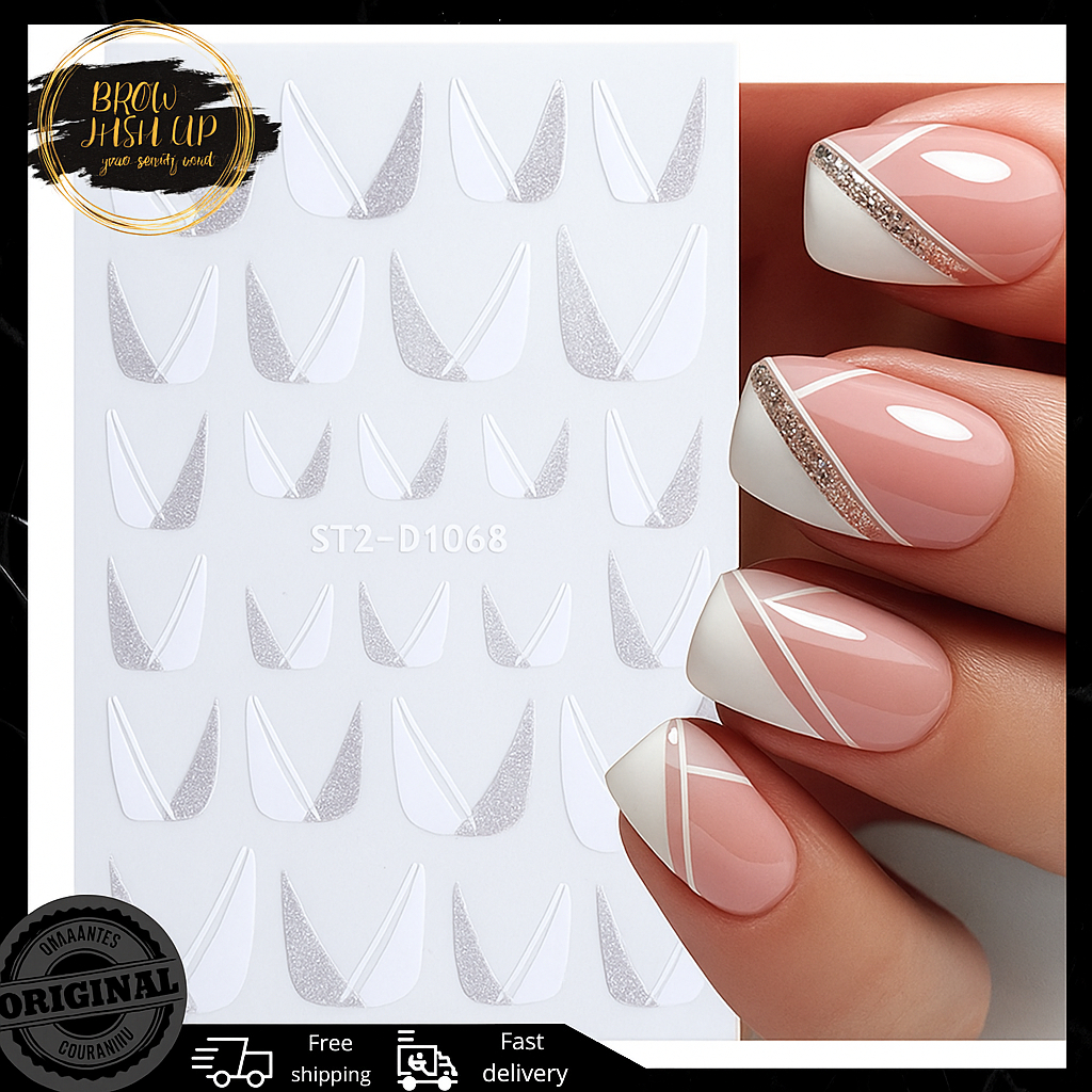 French Manicure Glitter Nail Sticker / Stiker kuku bentuk ujung putih glitter best seller