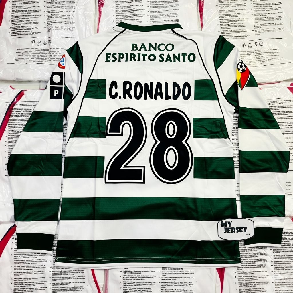 JERSEY RETRO VINTAGE SPORTING LISBON 2001/2003 HOME LONG SLEEVE & LENGAN PENDEK