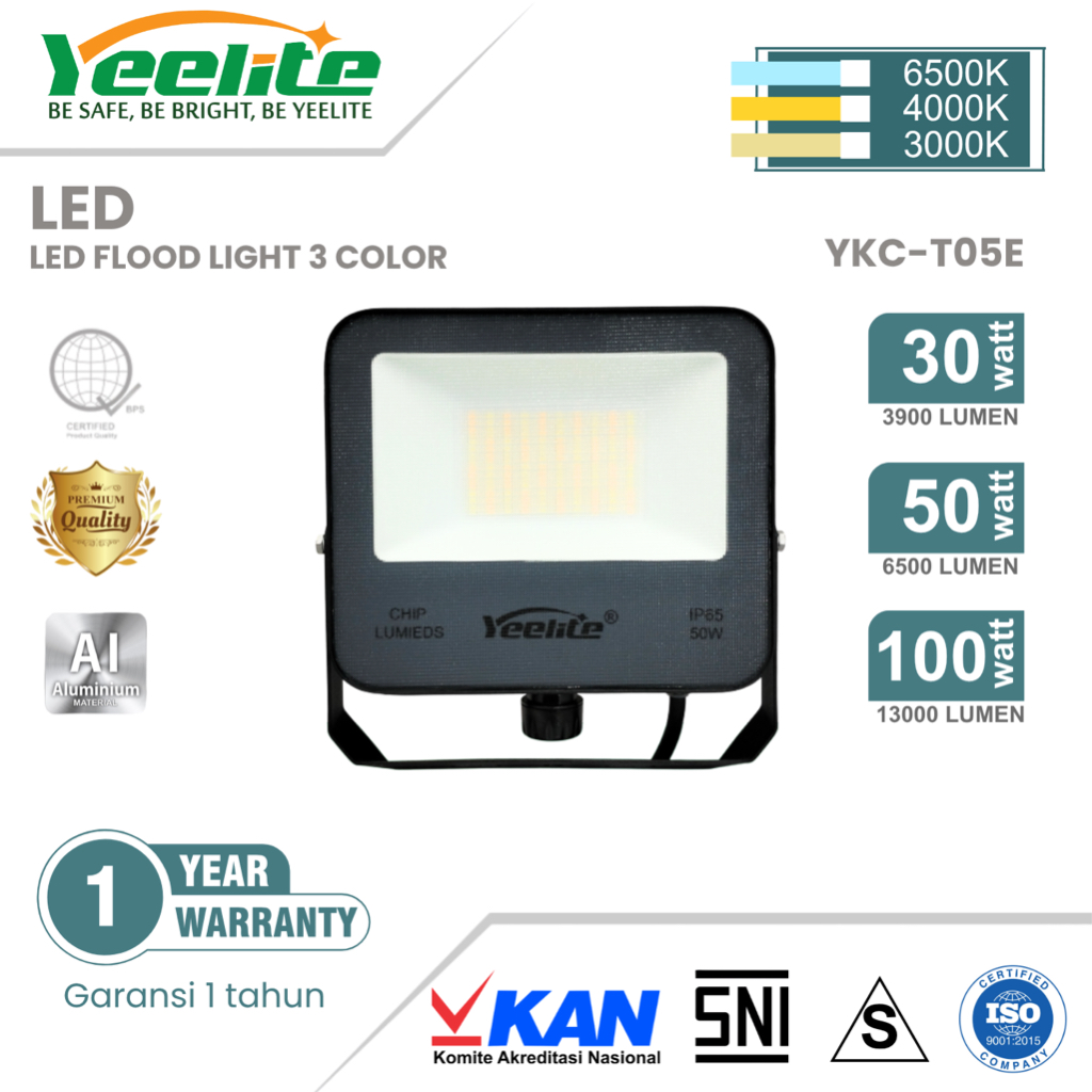 Yeelite - YKC TG 05E 3 Color LED Flood Light / Lampu Sorot / Lampu Tembak Cahaya Putih/Kuning SNI Ga