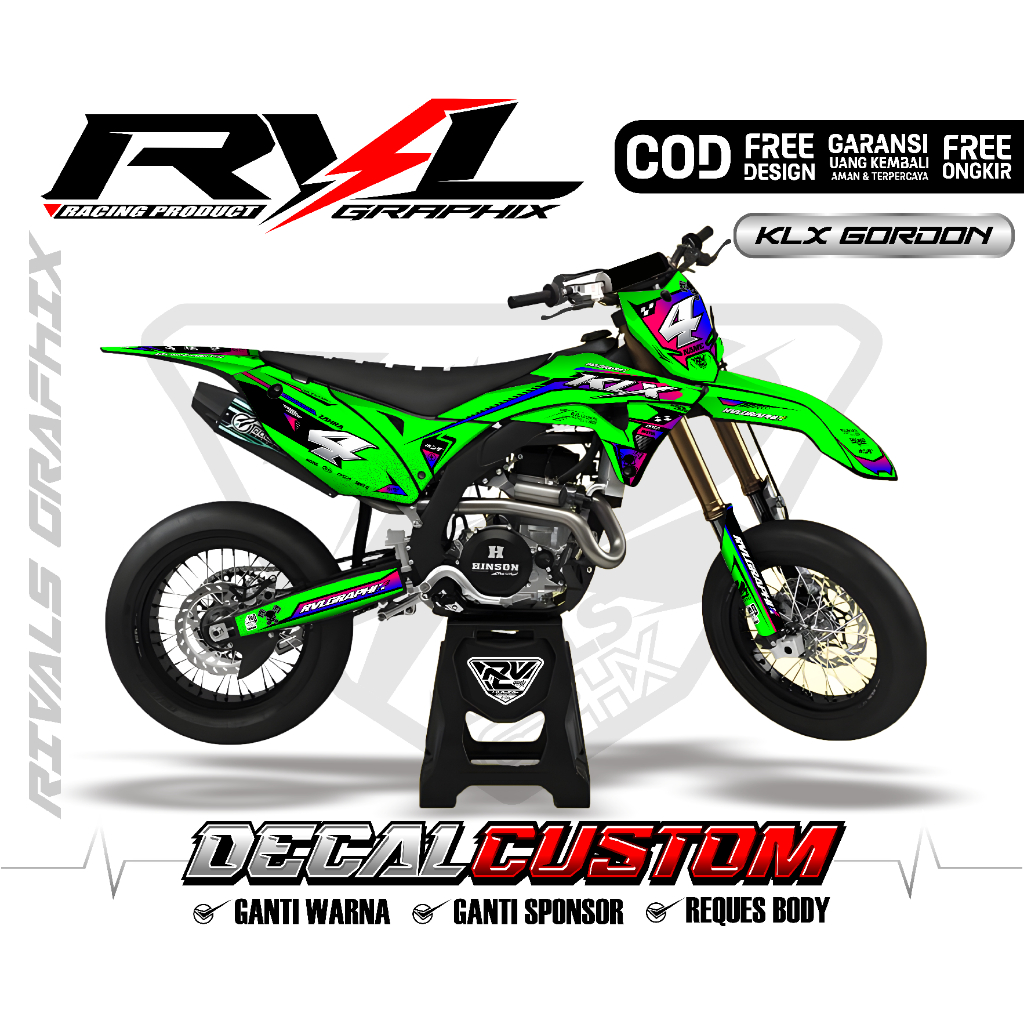 Stiker Decal Klx Gordon Full body Custom premium terbaru hijau