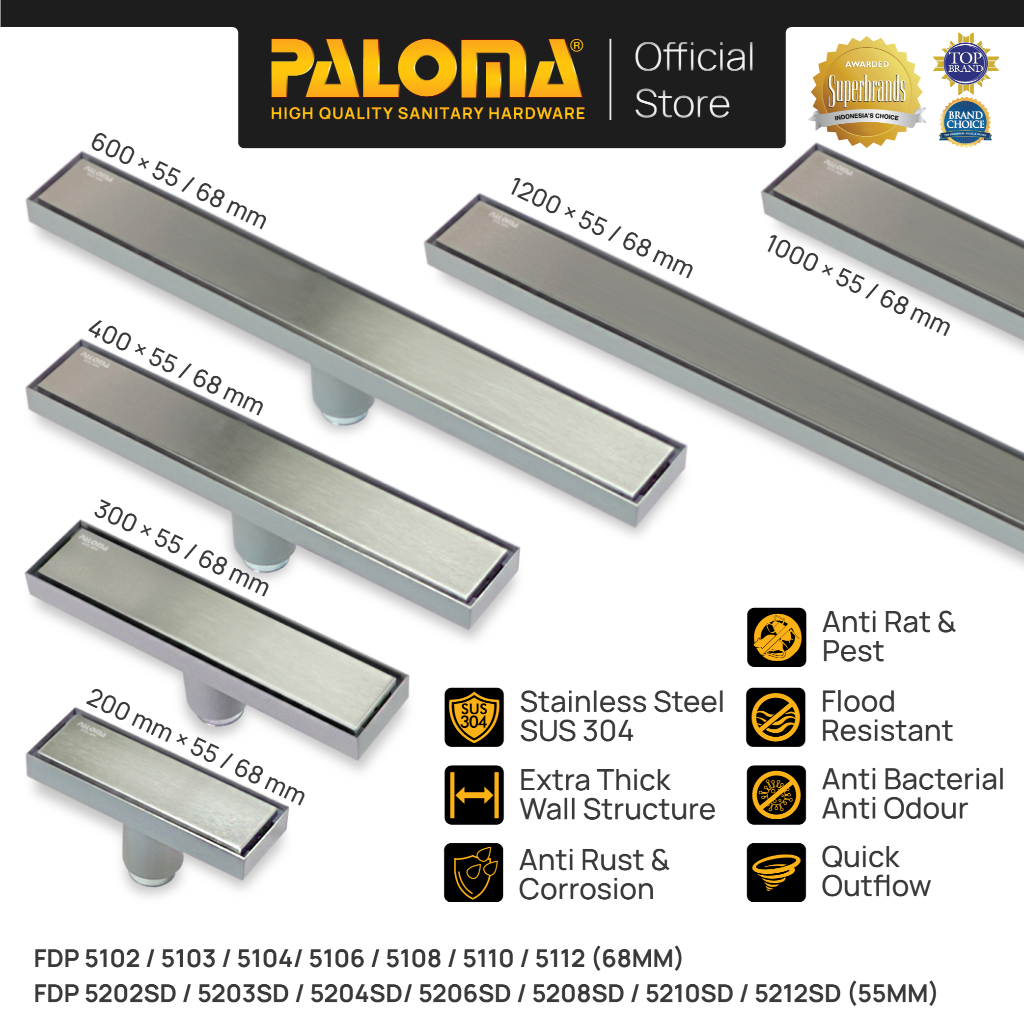 PALOMA Floor Drain Linear Panjang Saringan Got Kamar Mandi Long FDP 5102 5103 5104 5106 5108 5110 51