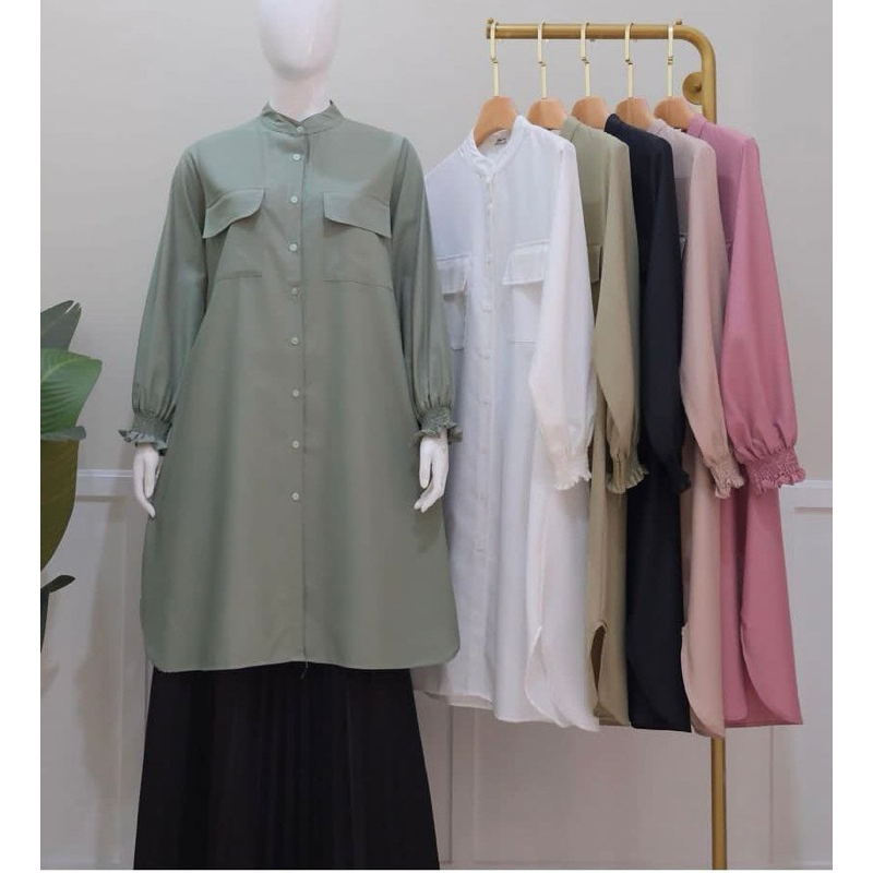 TUNIK HALIMA POLOS WANITA /TUNIK PUTIH /TUNIK KANCING /KEMEJA TOYOBO PREMIUM