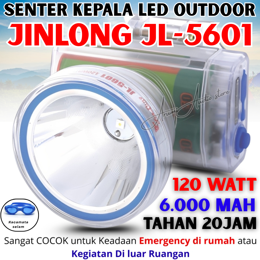 Senter Kepala Selam Waterproof JINLONG JL-5601 Tahan Air Diving Headlamp Led Premium Original 120 Wa