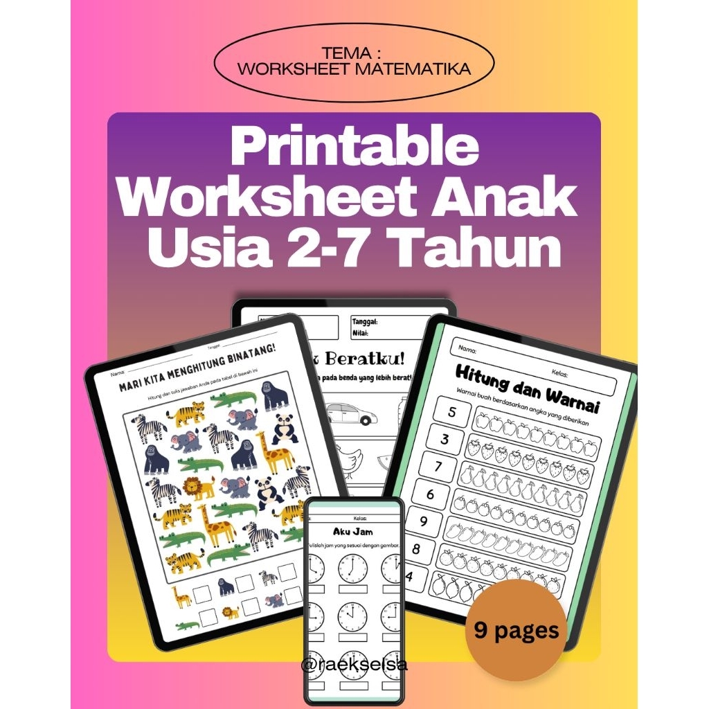 Printable Worksheet Anak Usia 2-7 Tahun TK PAUD (Lembar Kerja Media Belajar Digital PDF)