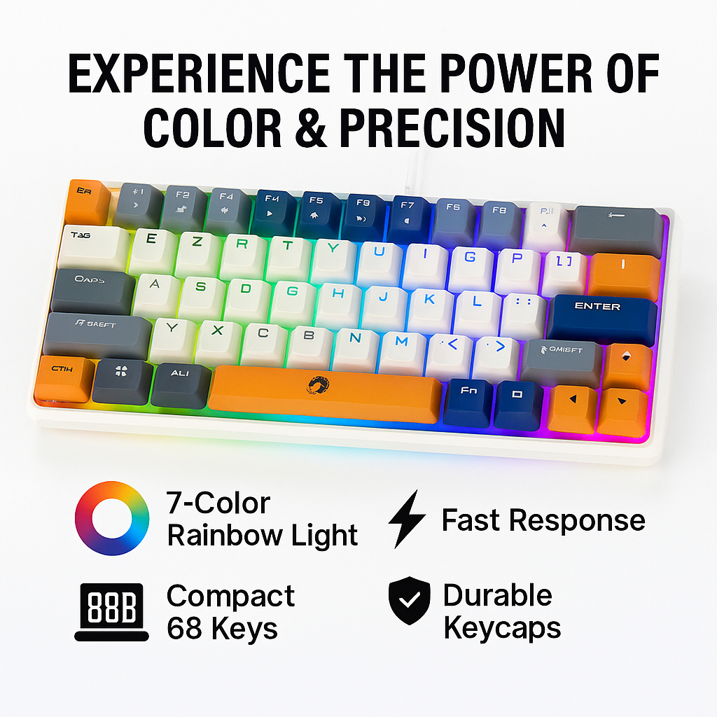 Raiku Keyboard Gaming K68 Kekinian Model Terbaru Mechanical Gaming Keyboard Wired 68 Keys Colorful K