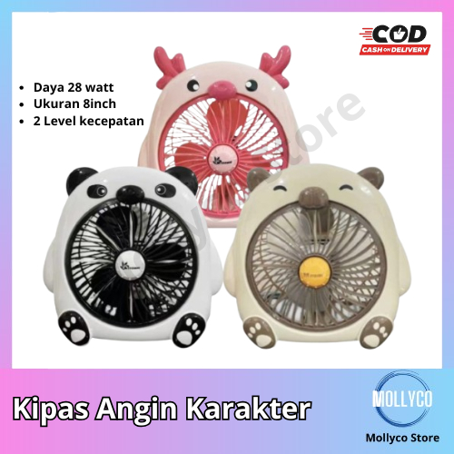 Kipas Angin Meja Listik Karakter/Kipas Angin Meja 8Inch Miyoshi/Kipas karakter Capybara, Panda, Rusa