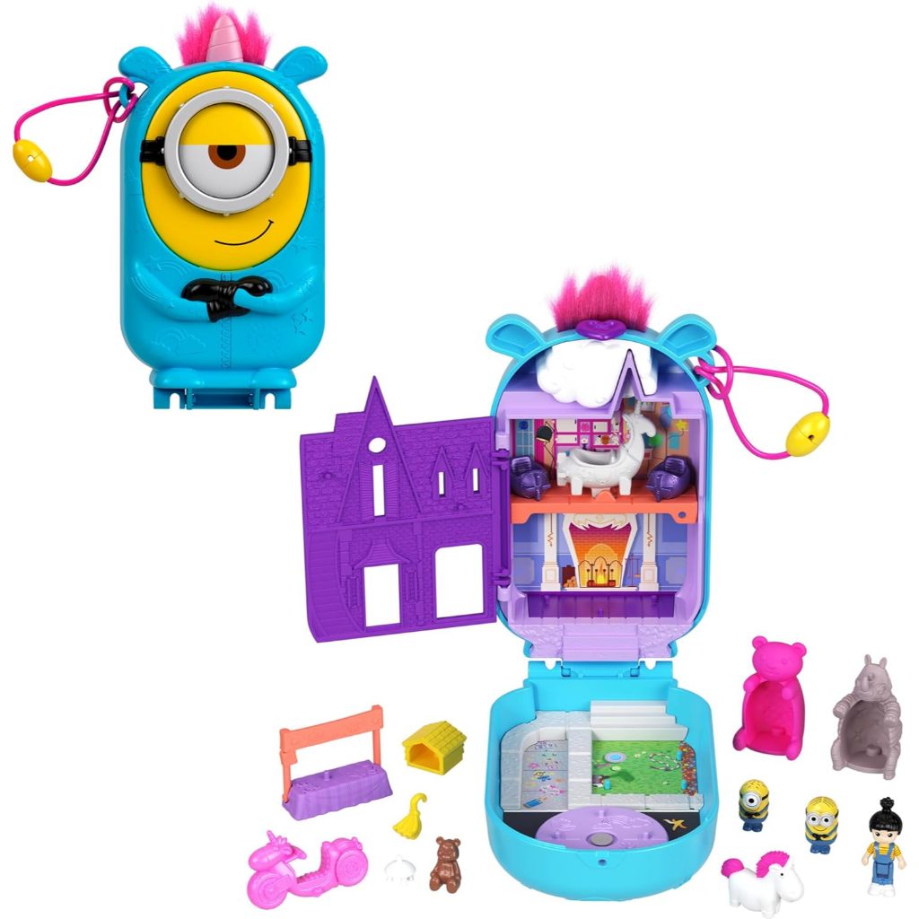 Gift For Kids Polly Pocket & Minions Playset With 1 Doll 2 Minions Figures & Fluffy The Unicorn Toy