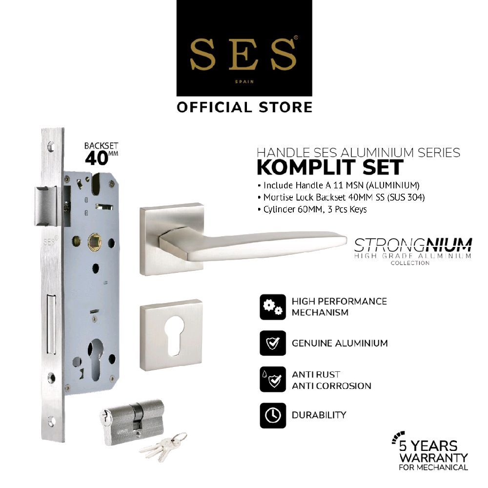 Gagang Pintu Set - Handle Pintu SES Aluminium A11 MSN + Body SES ECO E2030 - 40mm SS