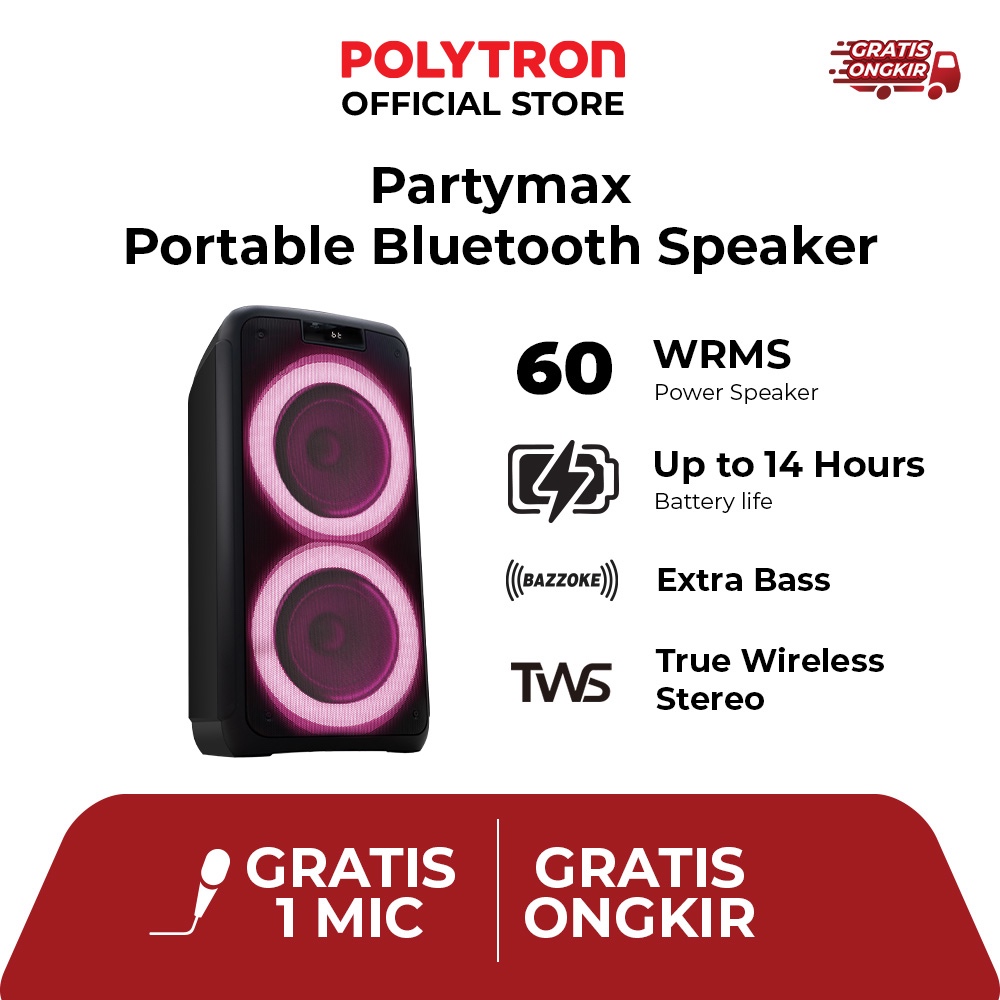 Polytron Bluetooth Karaoke Speaker 14H Battery Polytron Party Speaker Bluetooth Karaoke Portable Wir