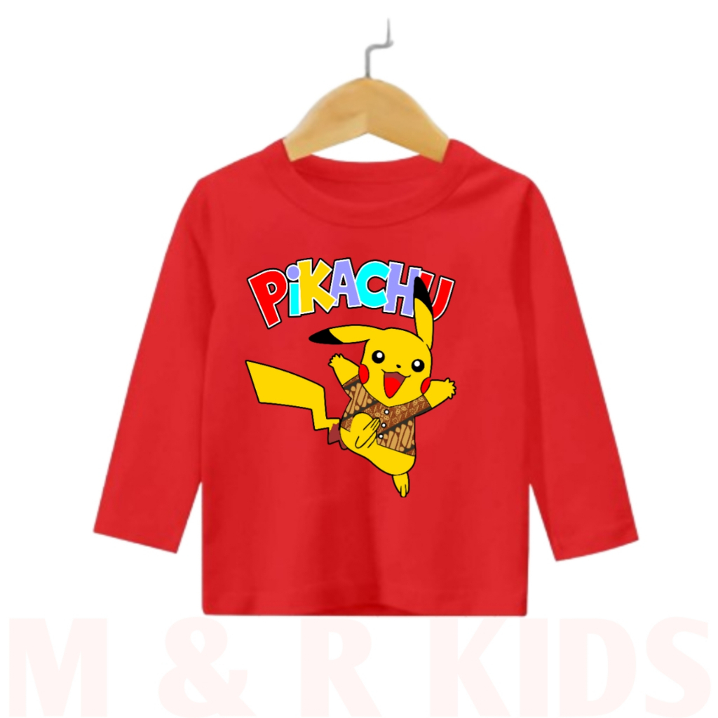 kaos anak pikachu batik viral/pakaian anak cewek dan cowok lengan panjang usia 2-12 tahun
