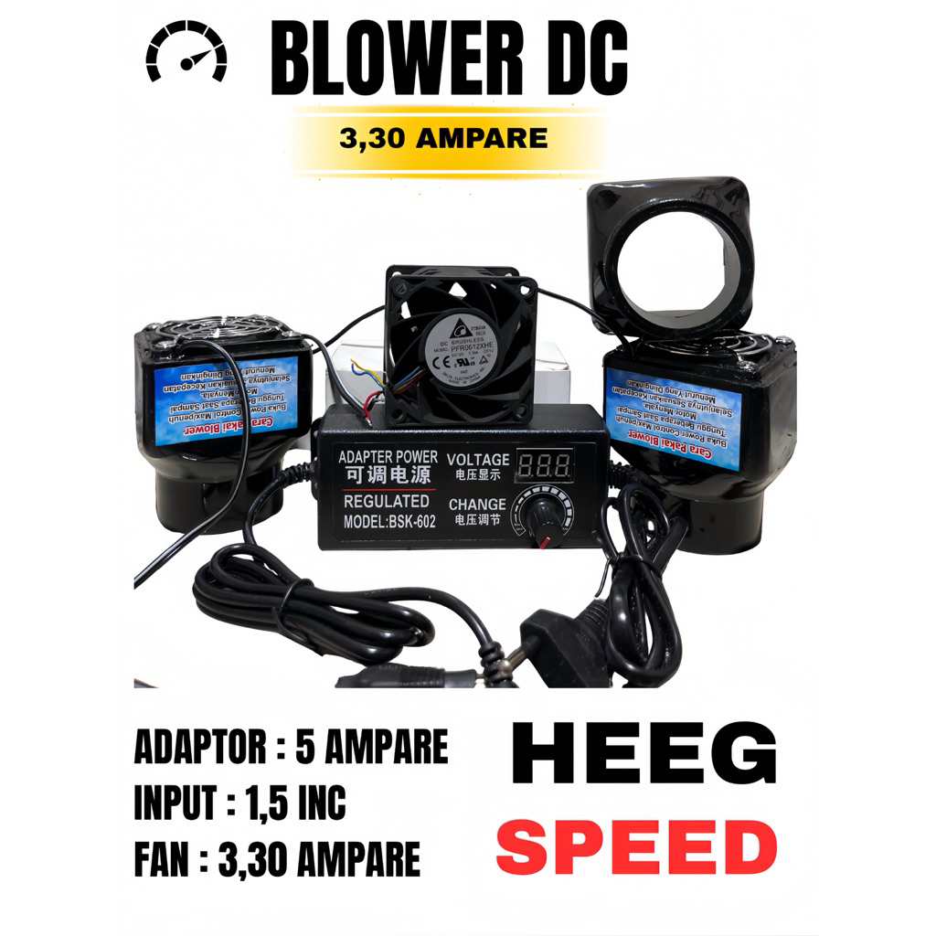 Blower kompor oli bekas heegspeed 3,30A dengan Adaptor 12 volt heegspeed Super Kencang