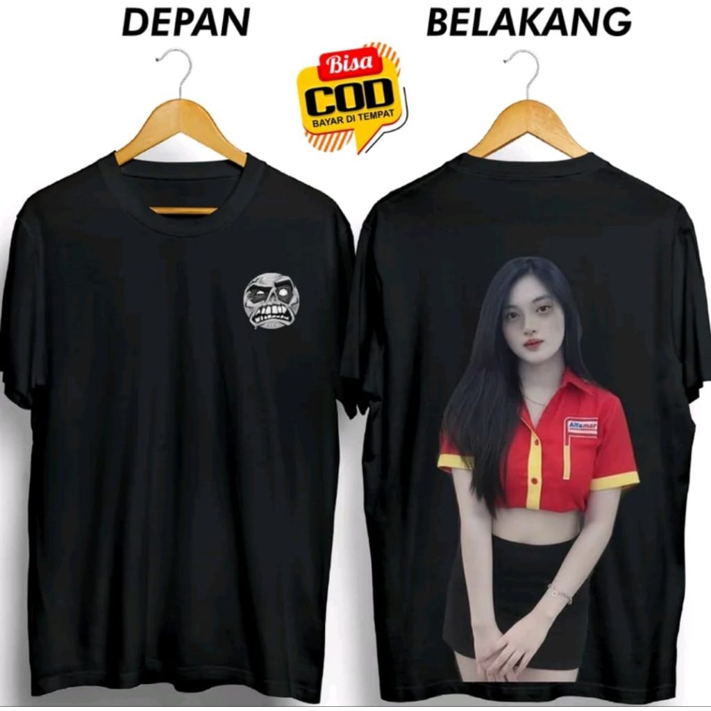 Kaos Hitam Hantu Cewek Indomaret Pucat Seram Desain Terbaru T-shirt Unisex