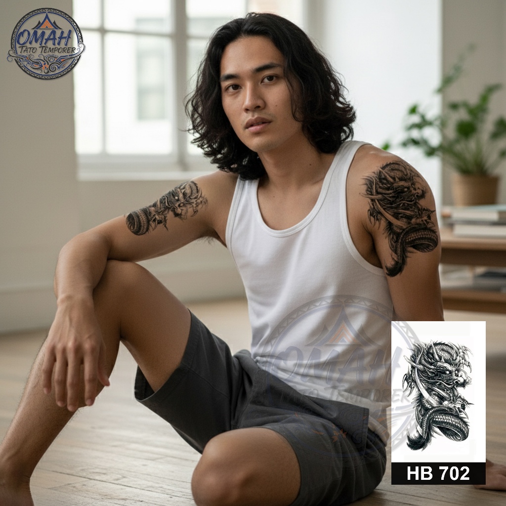 HB 702 Stiker Tato Temporer Anti Air Naga Tatto Temporary Waterproff Dragon Aesthetic