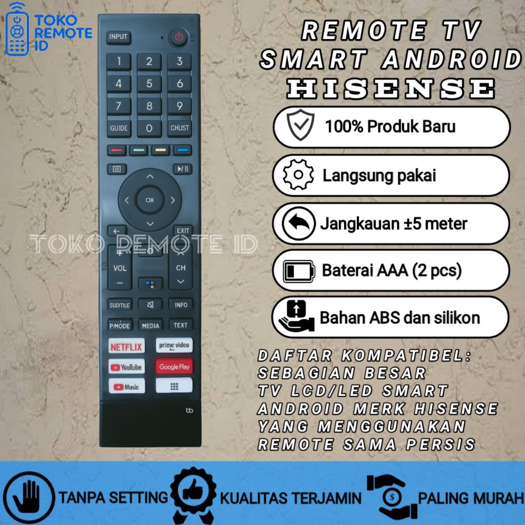 REMOT REMOTE SMART TV HISENSE LCD LED 32E5G 43A6500H 50A6500H 55A6500H 32A4200G 43A4200G NON VOICE