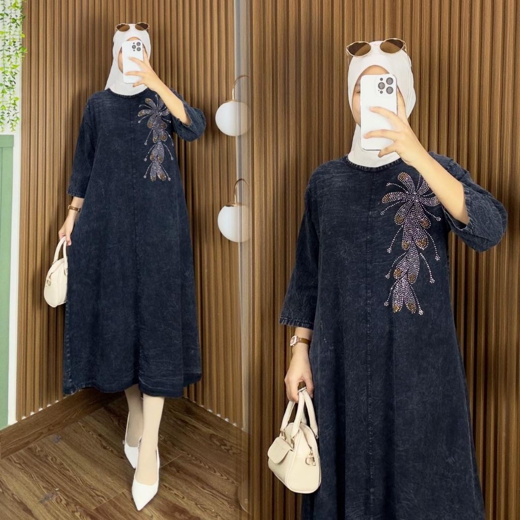 MIDI DRESS JEASN BLACK WASH DAN BLUE JEANS