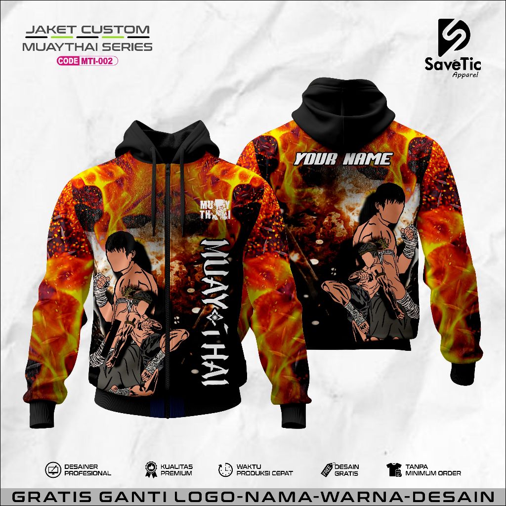 Jaket Muaythay Full Printing Sublim Custom/Jaket Muaythai Indonesia/ Jaket Muaythai Figther/ Hoodie/
