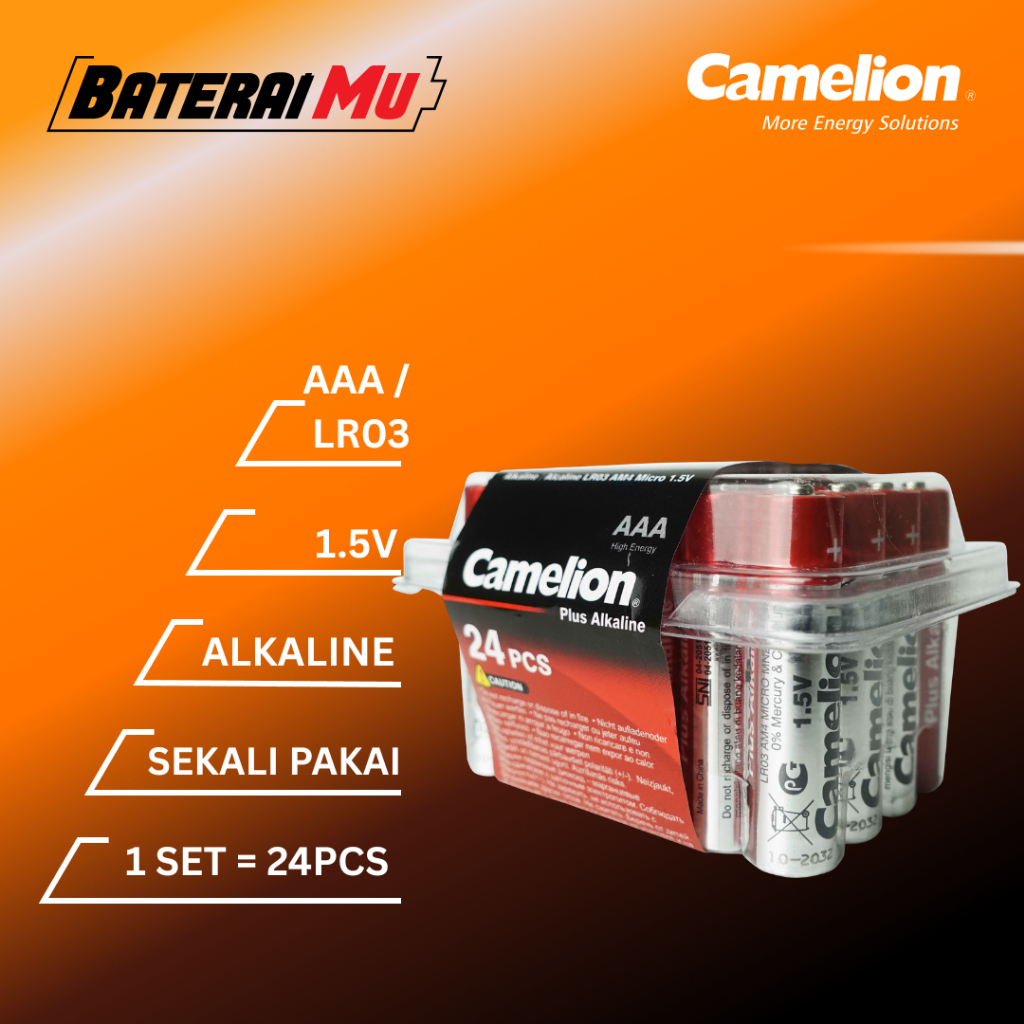 BateraiMu Camelion Baterai Plus Alkaline AAA BP24 + box | Baterai LR03 1.5V | Alkaline A3 Isi 24pcs