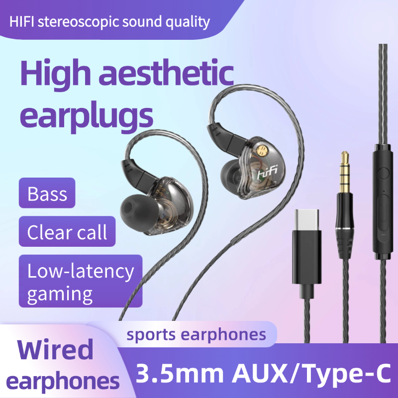 Headphone Kabel Bass Game Headphone Type-C dan 3.5mm Sport Game Headphone