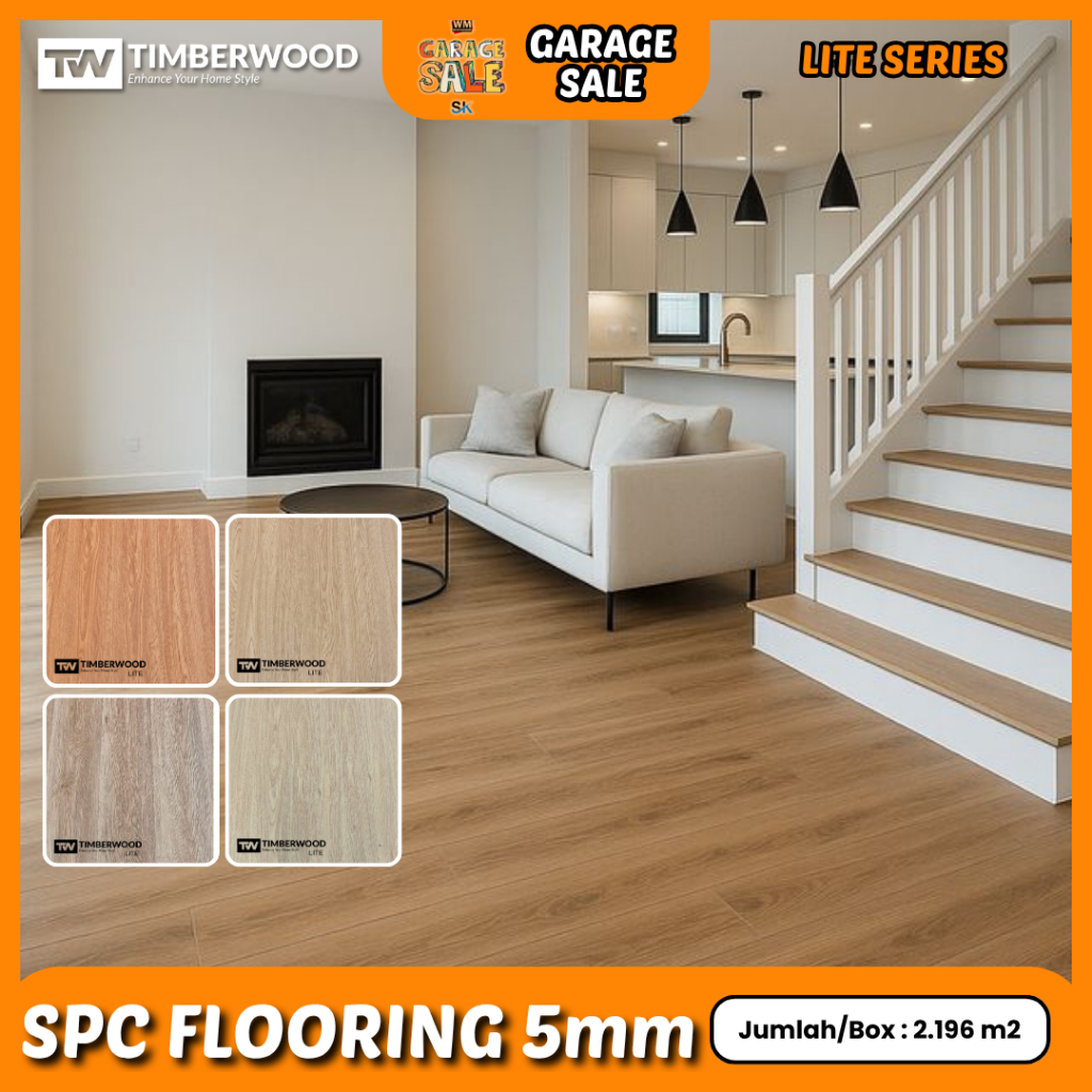 Lantai SPC 5mm flooring vinyl click/klik tanpa lem | Timberwood Lite SPC Box 2,196 m2