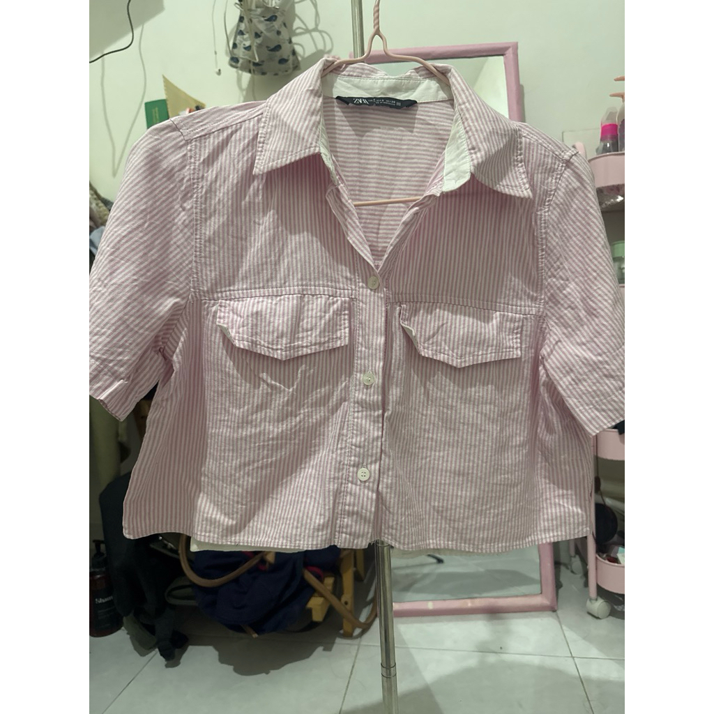 preloved zara pink striped shirt