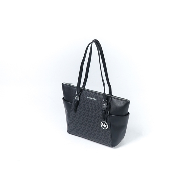 Tas MK CHARLOTTE MONOGRAM BLACK DOUBLE POCKET TOTE BAG 100% ORIGINAL