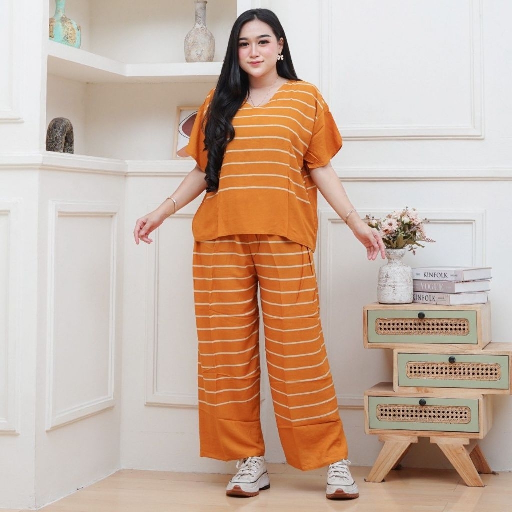 SETELAN KULOT ONESET RAYON ONESET KULOT CELANA PANJANG LD 120 MOTIF GARIS GARIS