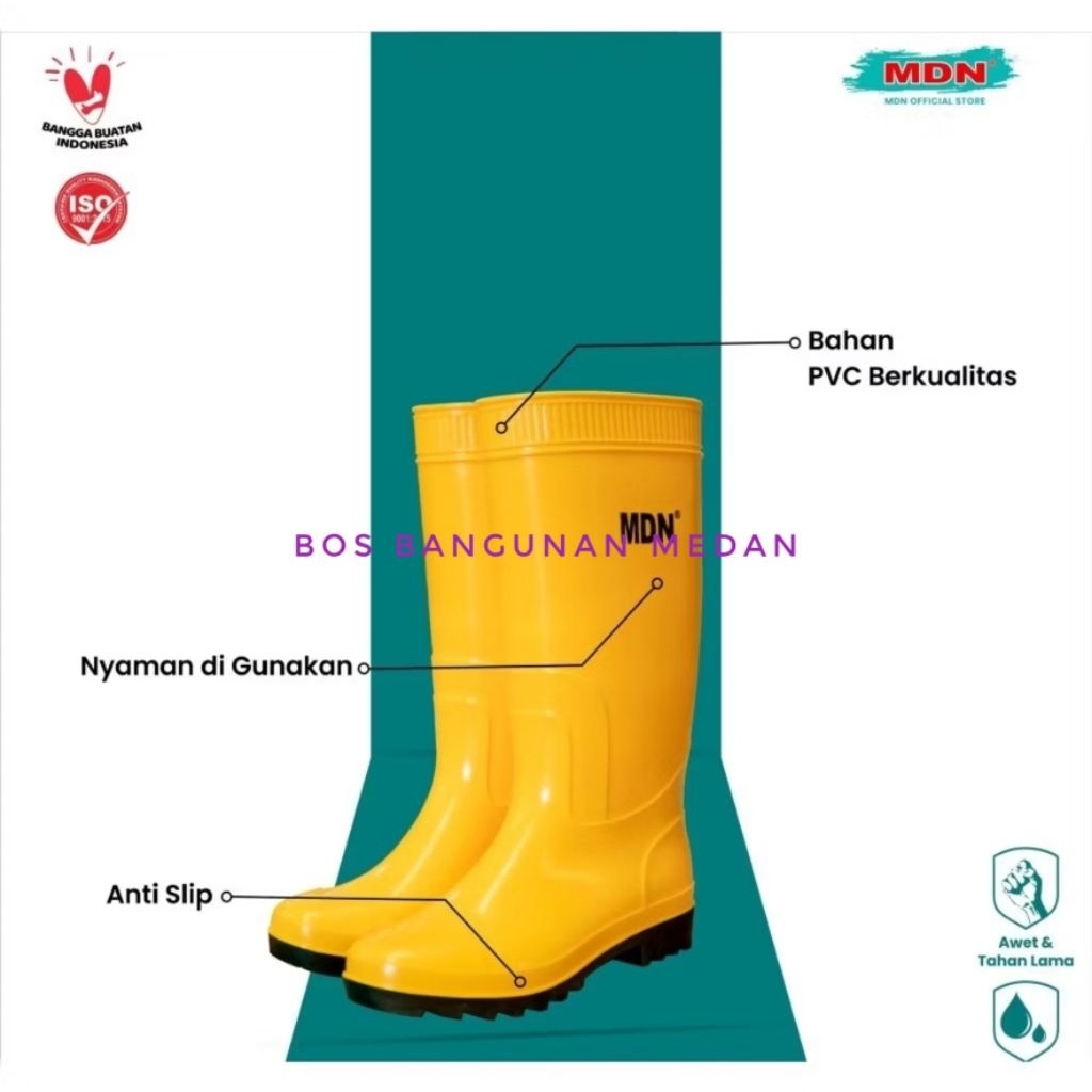 Sepatu Boots Karet Kuning Tinggi / Sepatu Ikan / Sepatu Pertanian / Sepatu Boot Proyek Anti Slip Ant