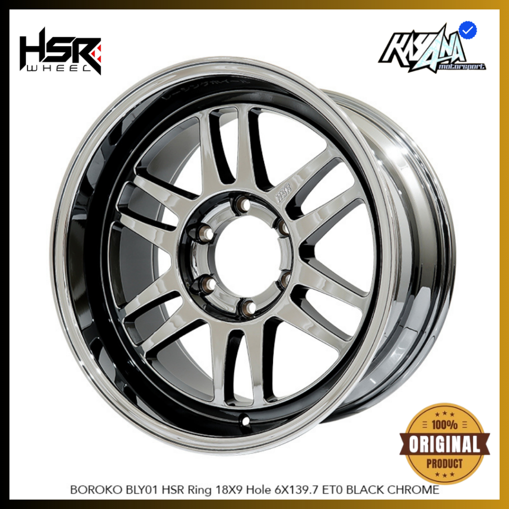 Velg HSR Bly01 R18 Inch Black Chrome Pajero Fortuner Hilux Velg Mobil R18 Lebar 9 Et0 Model Rpf1 R18